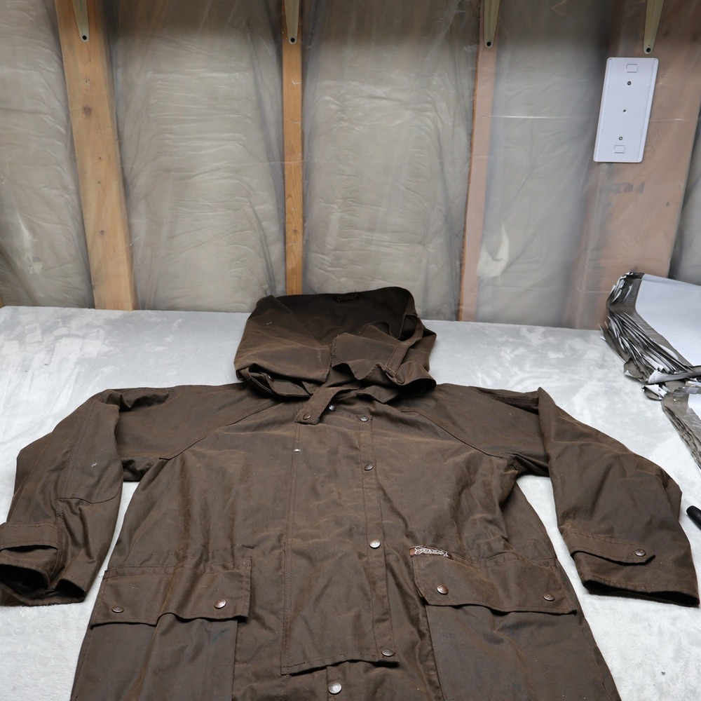 Driza-Bone Jacket Men Large Brown Deluxe Riding Coat Hooded Vented Utility Field